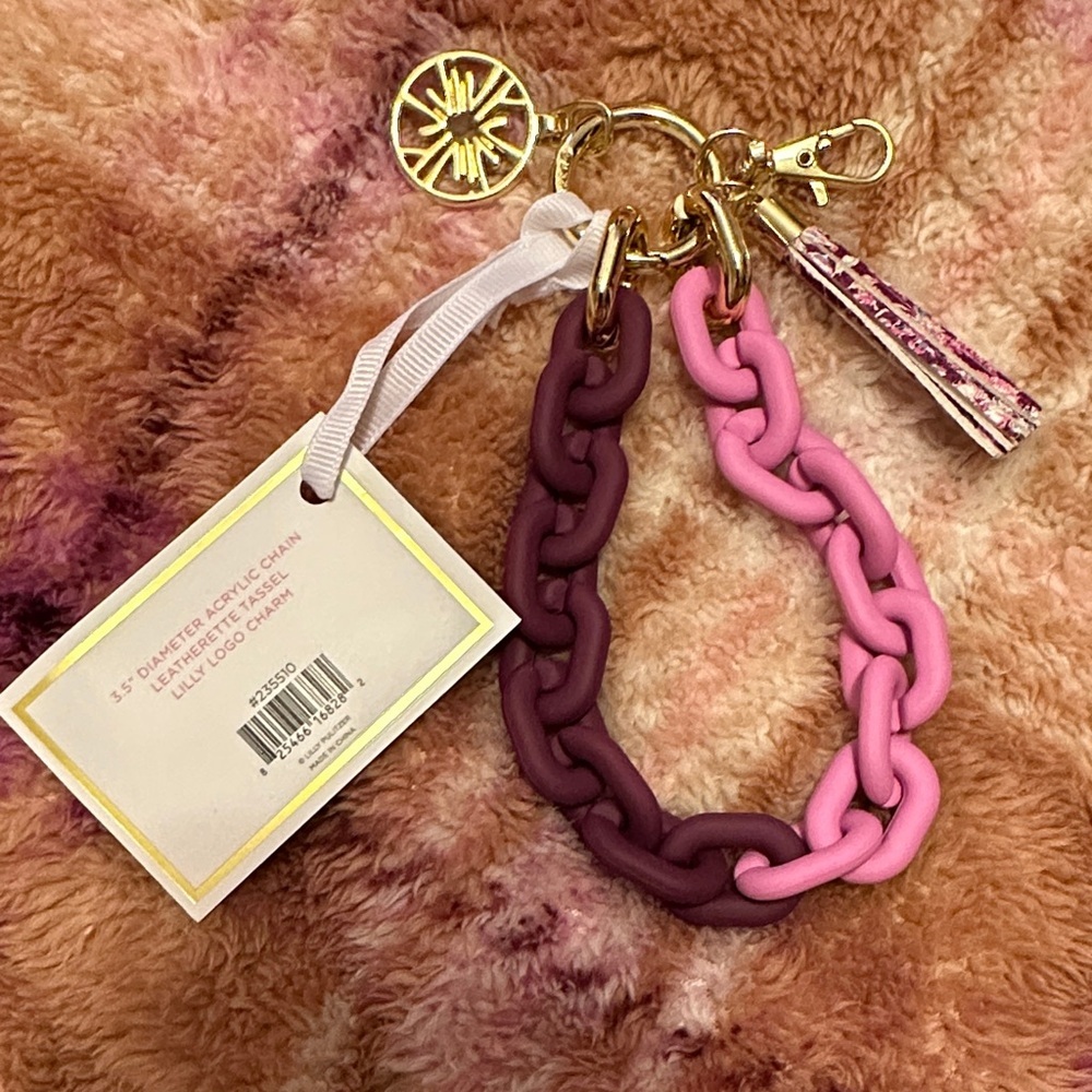 Lilly Pulitzer Pink to Berry Ombre Chain Keychain bag charm with Tassel - Picture 2 of 4